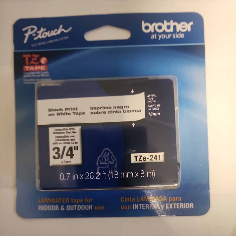 Brother International Tze-241 Label Tape 0.75" Width Black on White OEM New